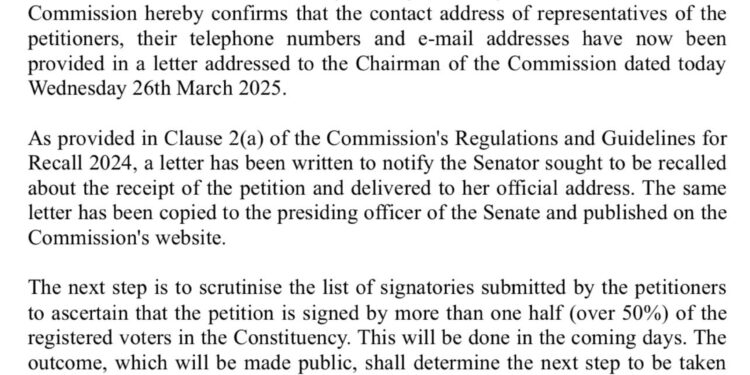 INEC CONFIRMS PETITIONERS’ CONTACT ADDRESSES FOR SENATOR NATASHA RECALL PROCESS